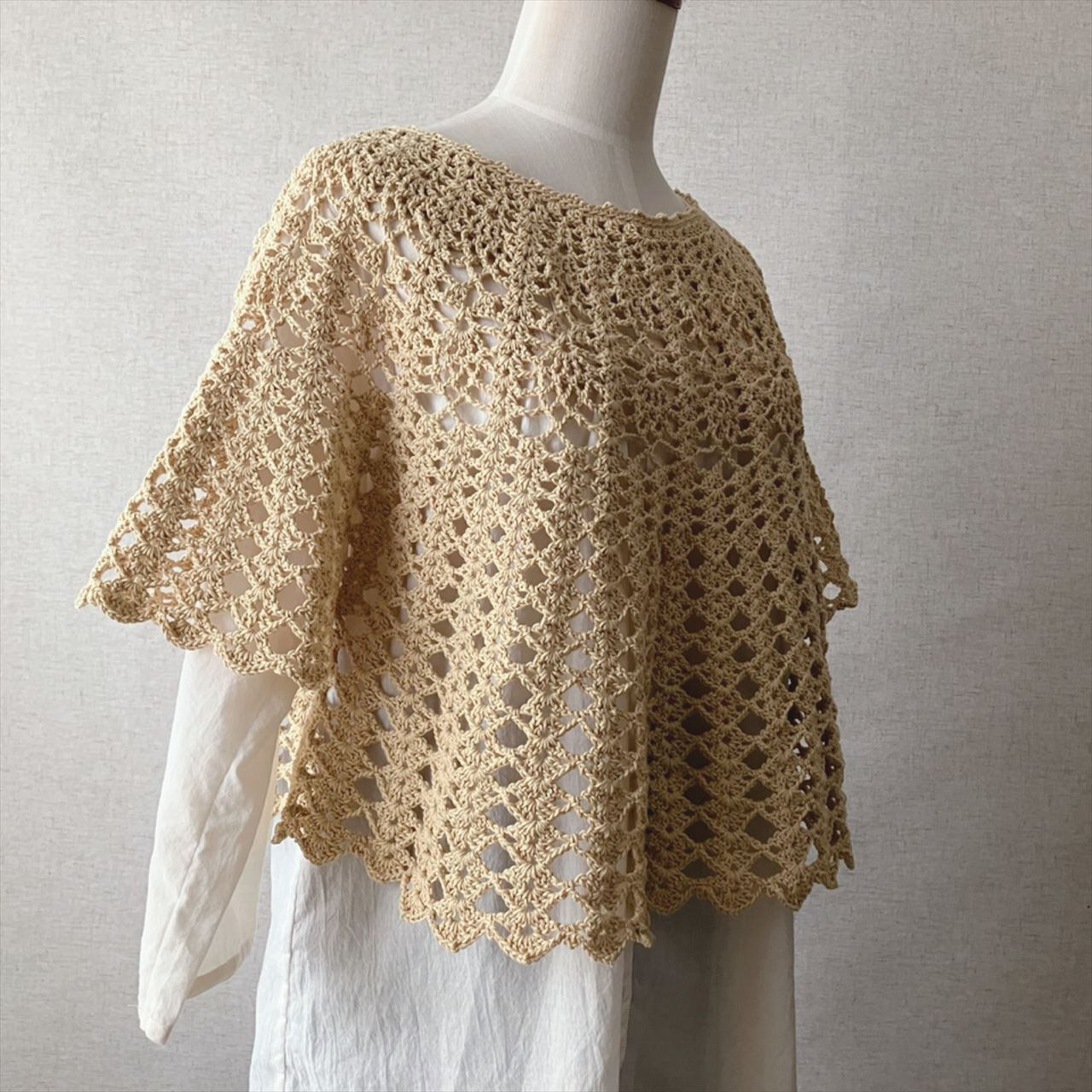 編み図のみ】パイナップル模様のポンチョ風プルオーバー（印刷版