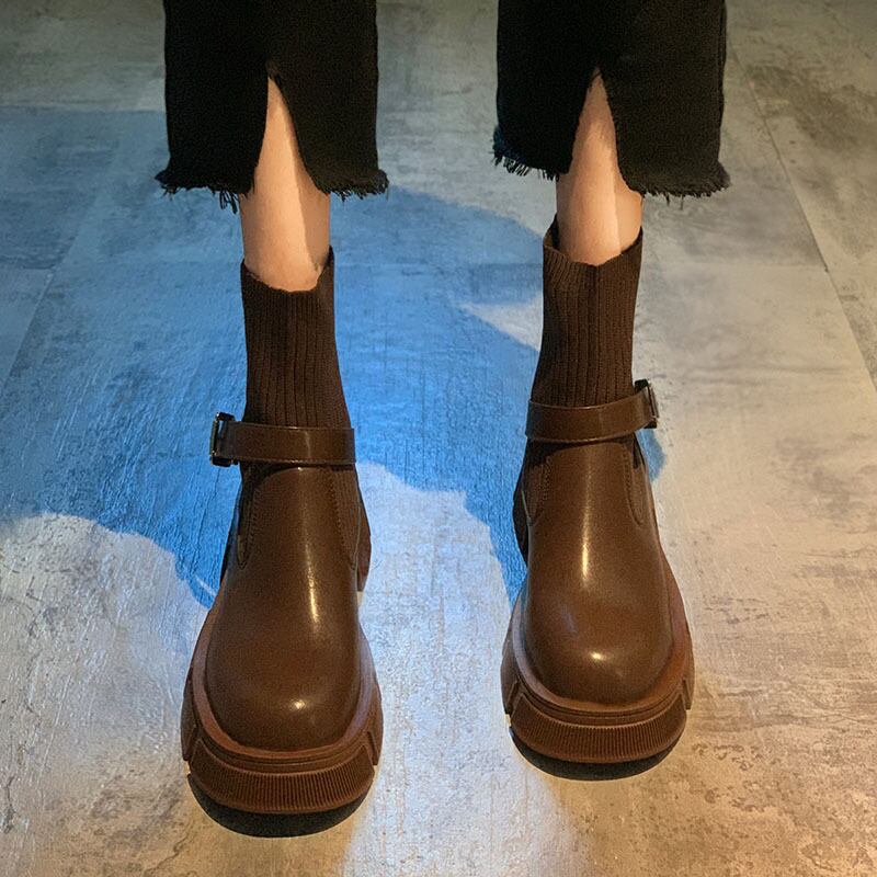 ストレッチブーツスプリングオータムベルト バックルレッドスタンダードショートソックス レトロ 靴 シューズ エラスティック 伸縮 春物 秋物 タイツ ストッキング ハーネス フェイクシューズ45987856762