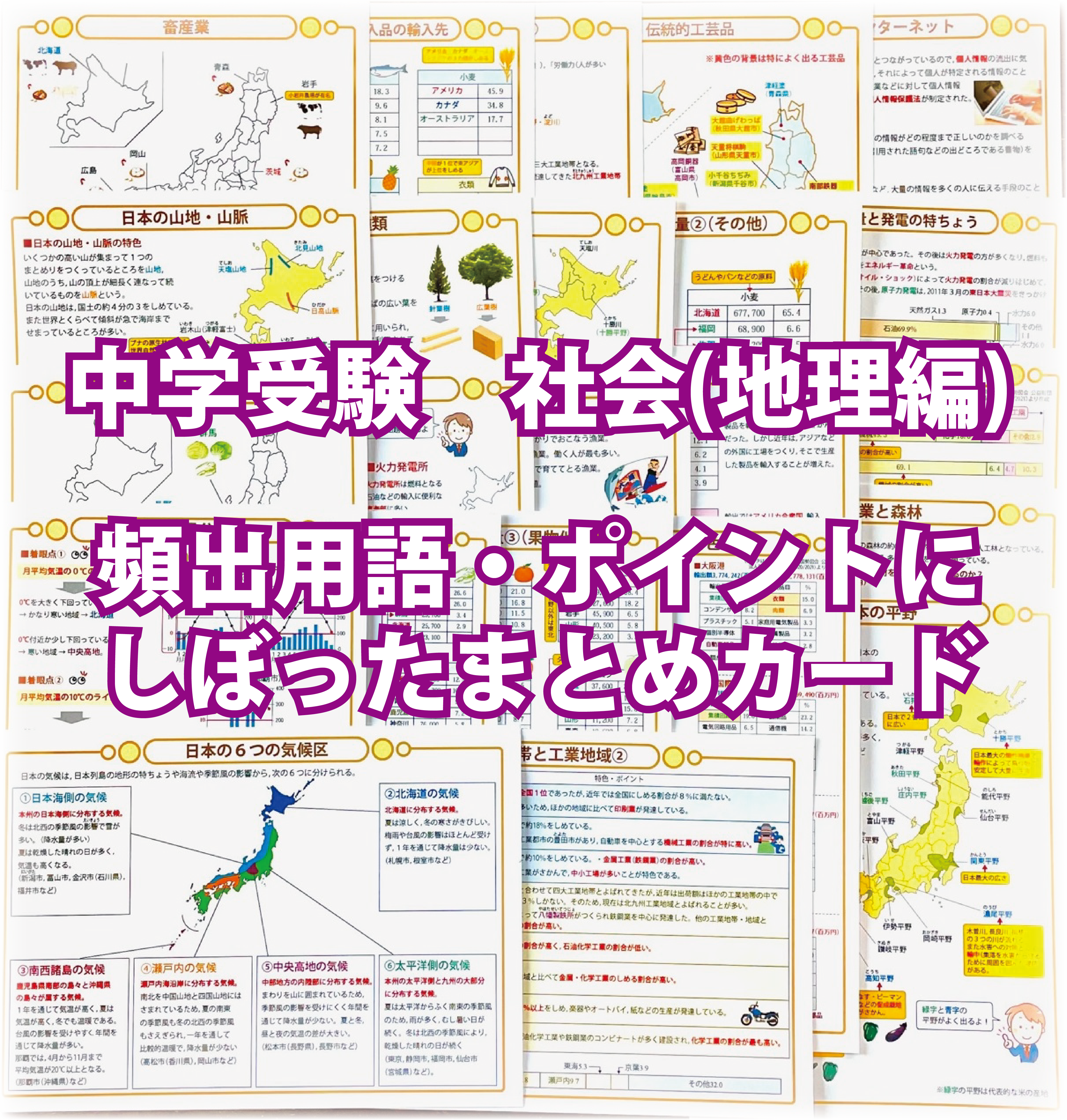 中学受験 社会 地理編 頻出用語 ポイントにしぼったまとめカード 自宅でできる受験対策ショップ ワカルー Wakaru