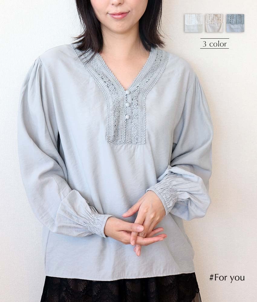 【新作入荷】胸元Vネックのボタン付きトップス_a0012108028