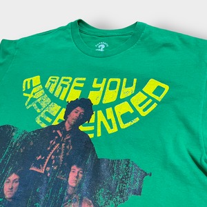 【Authentic Hendrix】USA製 ジミヘン Are You Experienced ロゴ プリント 公式 オフィシャル Tシャツ アルバムジャケット ロックt バンドTシャツ ザ・ジミ・ヘンドリックス・エクスペリエンス L 半袖 グリーン US古着