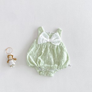 【BABY】蝶結びグリーンロンパース