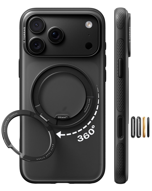 TORRAS iPhone 18 Pro Max 用ケース【カチカチ回る・多機能360°回転スタンド】Ostand O3 Fitness ブラック