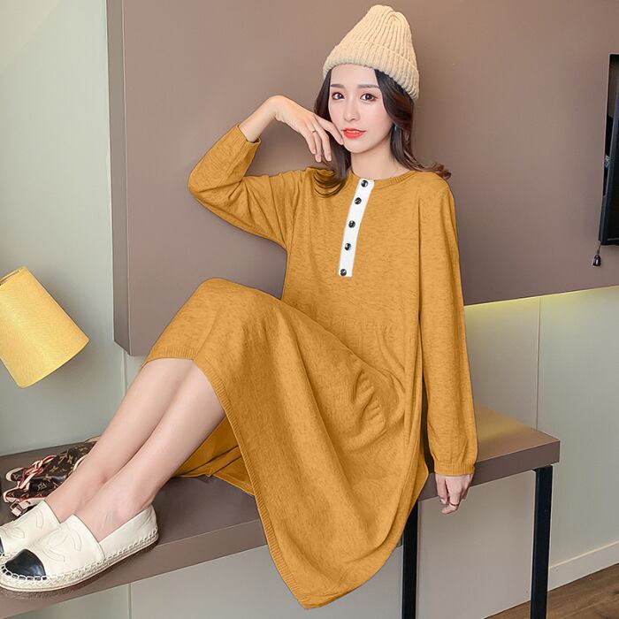 【新作】【送料無料】 春と秋の長袖トレンディなママトップ妊娠中の女性プラスサイズのホットセーターレトロスタイルルーズコンタブルミドル丈ドレス-アリババ ロング 大きめサイズ スプリング 春物 オータム 秋物 expec143109734325