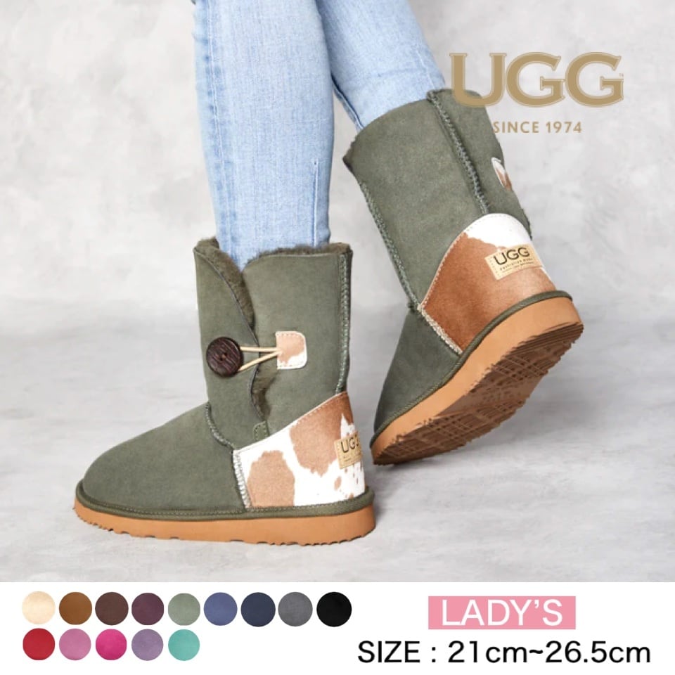 [UGG 1974] ボタン ミドル カーフスキン ムートンブーツ | UGG Australian made since 1974 powered  by BASE