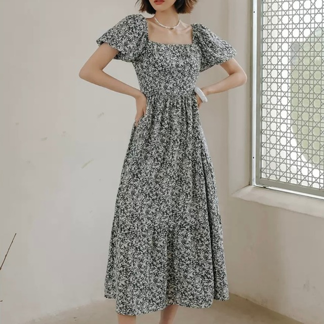 パフスリーブ花柄ロングワンピース　21456