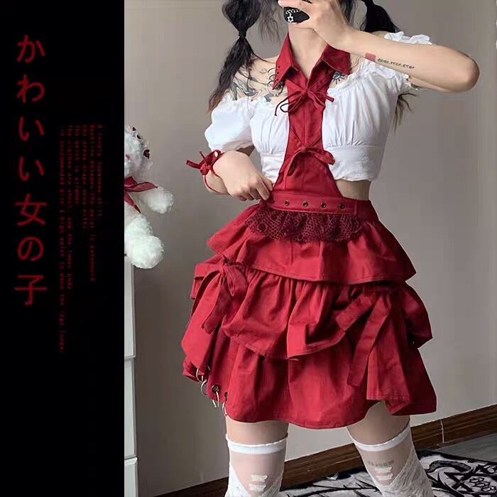 ロリータ セクシー 赤 リボン 姫 原宿 ワンピース 秋葉原 アニメ