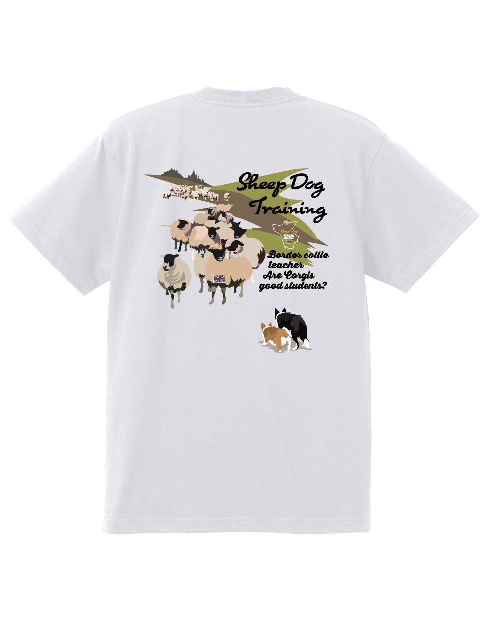 デザインNo.432 コーギーがボーダーコリーに学ぶシープドッグへの道Tシャツ ボーダーコリー先生に学ぶシープドッグ道 5.6ozTシャツ