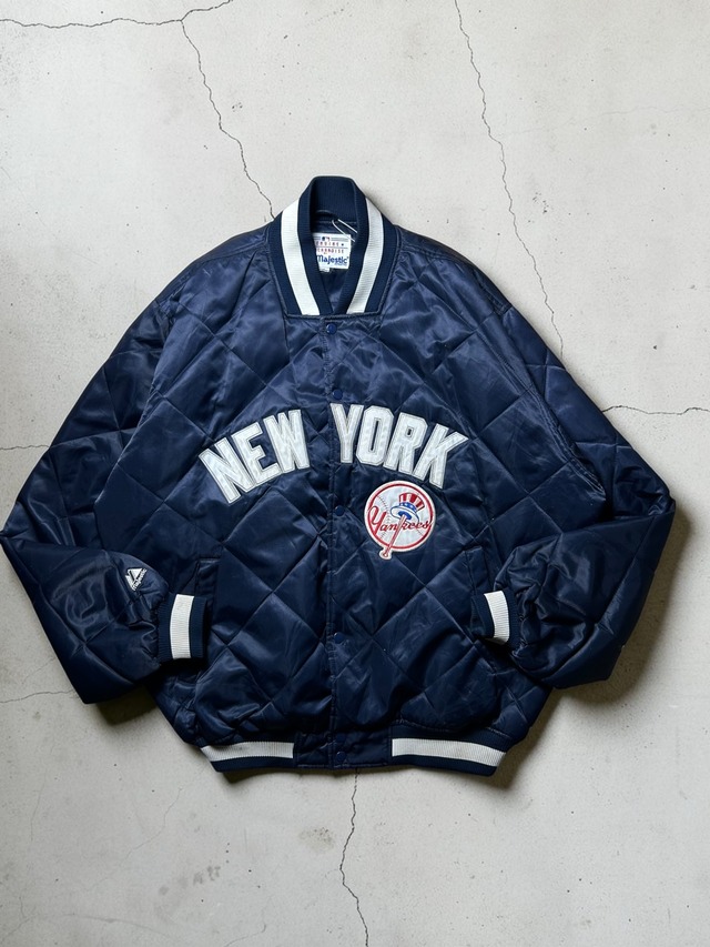 Majestic Genuine Merchandise New York Yankees Quilted Satin Navy Varsity Jacket