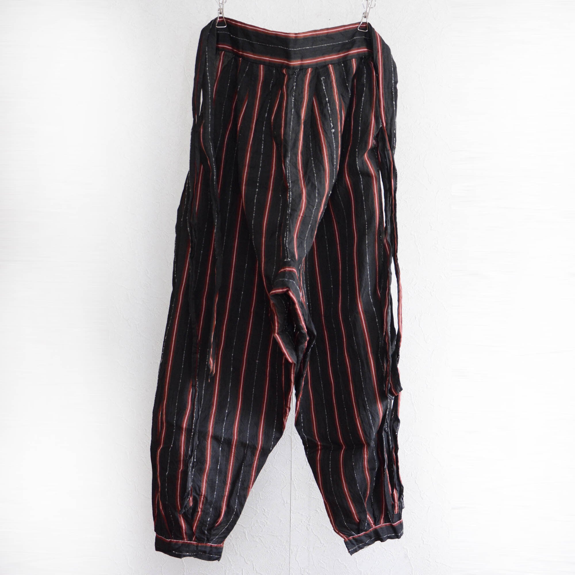 モンペ 野良着 パンツ 着物 黒 縞模様 古布 リメイク素材 ジャパン