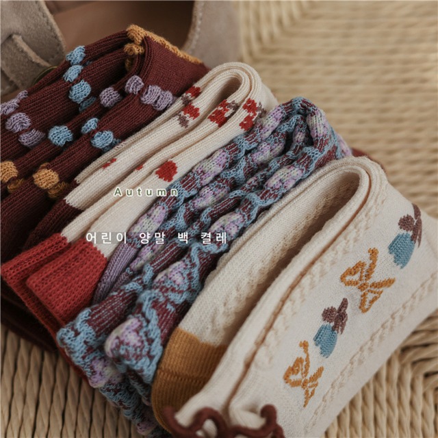 【即納】リボンと花柄ソックス 4足セット