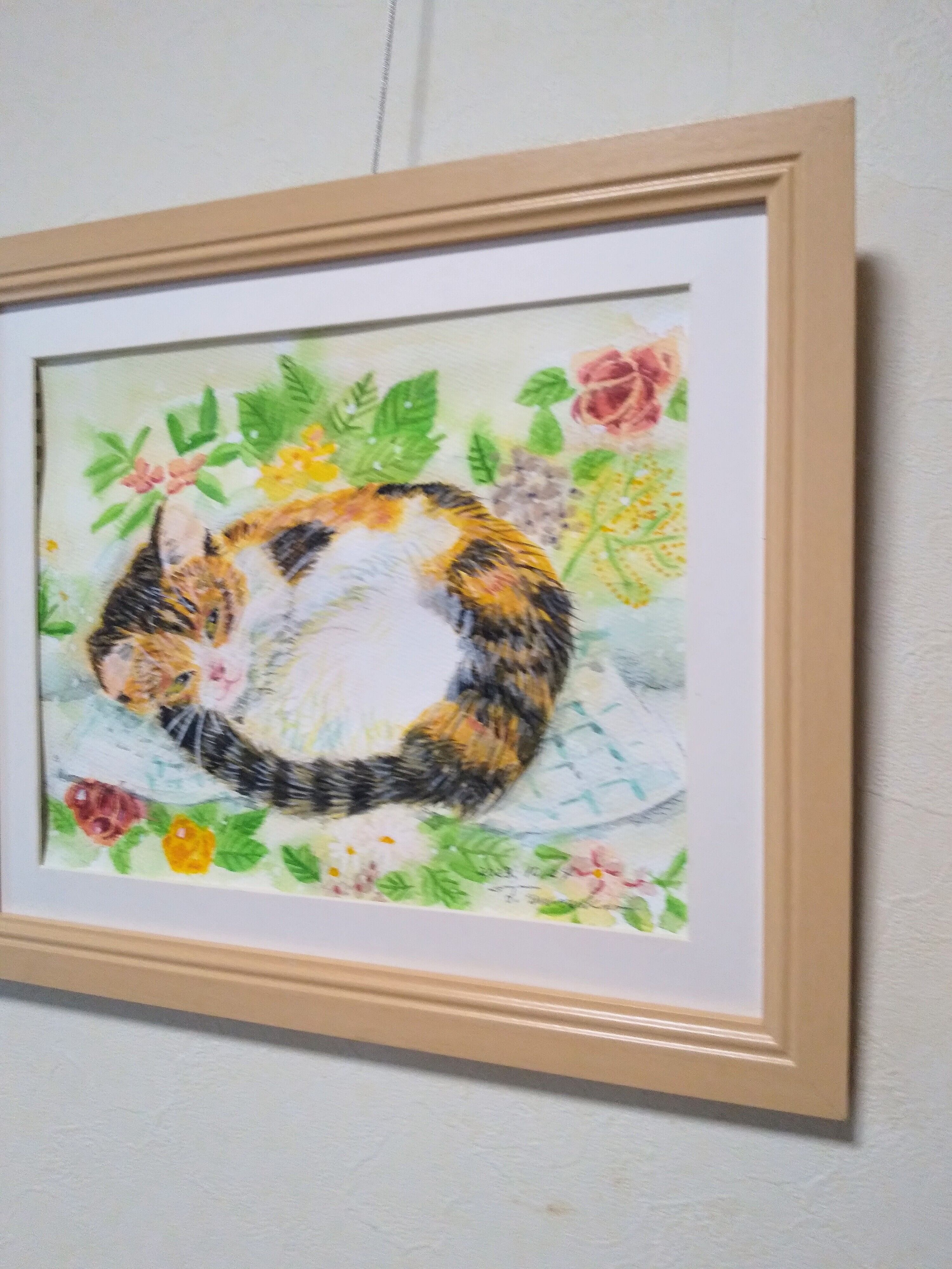 版画 動物 猫 おしゃれ 美品 リトグラフ 版画作品 白樺林と白猫 お洒落な
