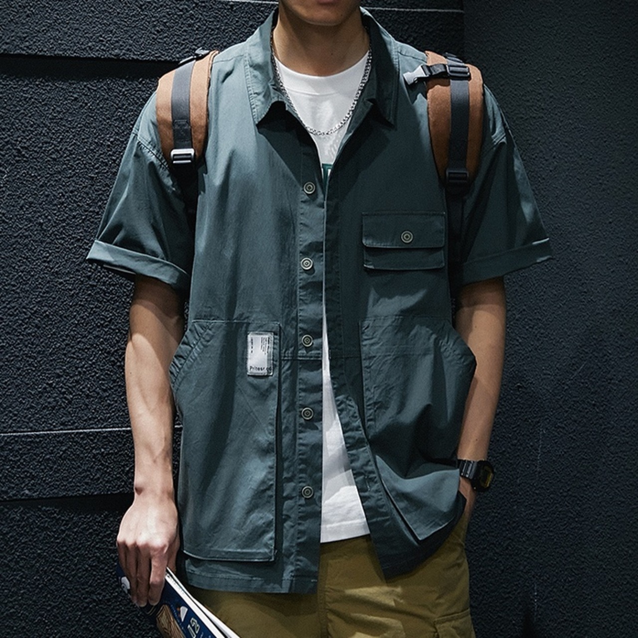 Box silhouette oversized short sleeve shirt ◇H0402