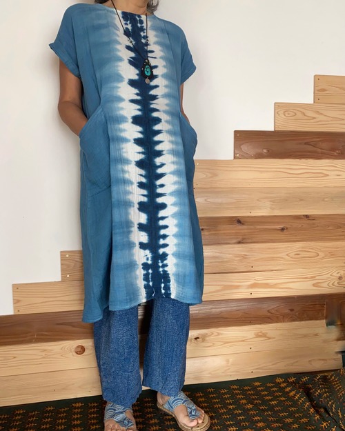 藍染ロングチュニックワンピース- wave