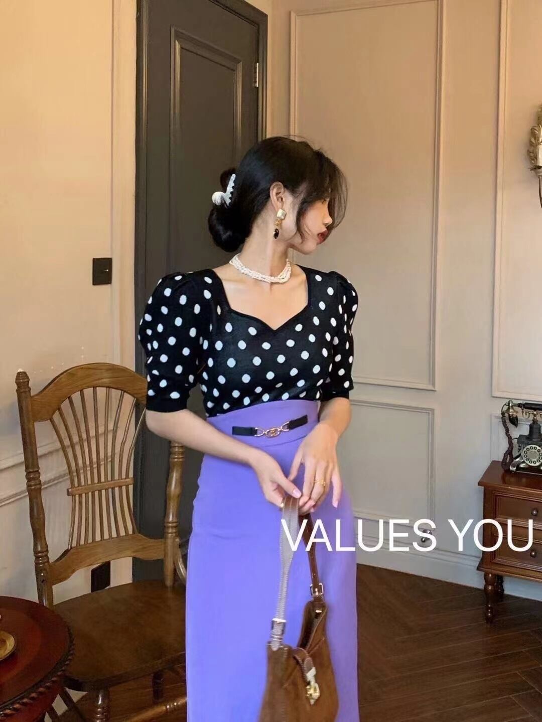 ドット5部袖トップス　AJ22038-700