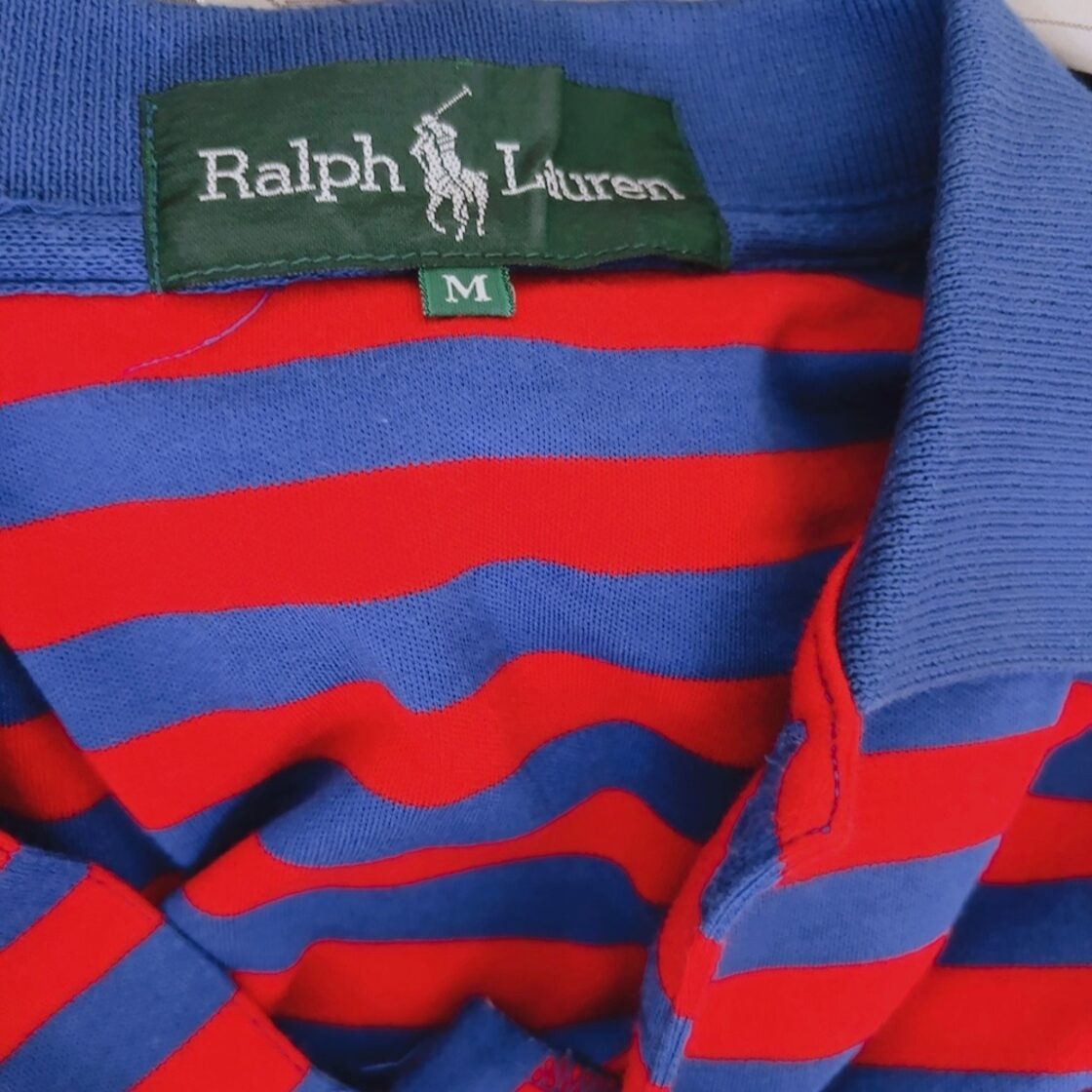 ラルフローレン RALPH LAUREN ポロシャツ 半袖 ボーダー 赤 x 青 M