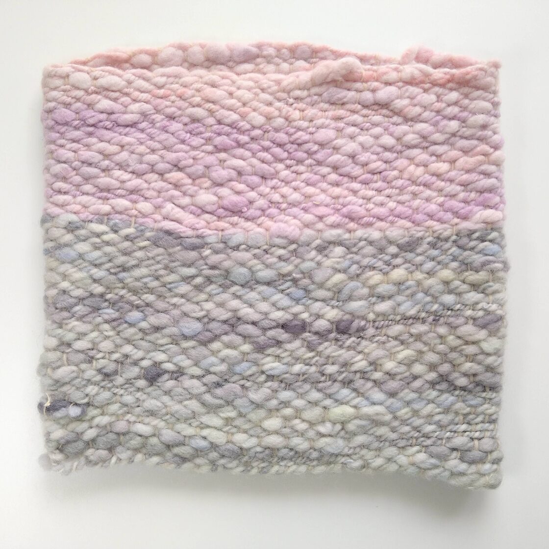 手染め手紡ぎ糸の手織りスヌード ブルーグレー＆パープル メリノウール  