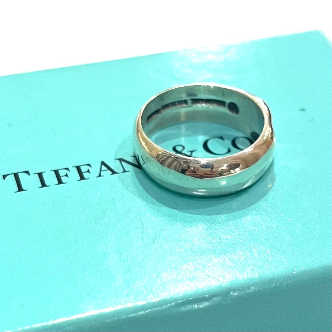 希少 美品 廃盤 ティファニー ブルーエナメル シルバー リング 12号 ティファニー 12号 ブルー エナメル ハート バンド リング SC5fe