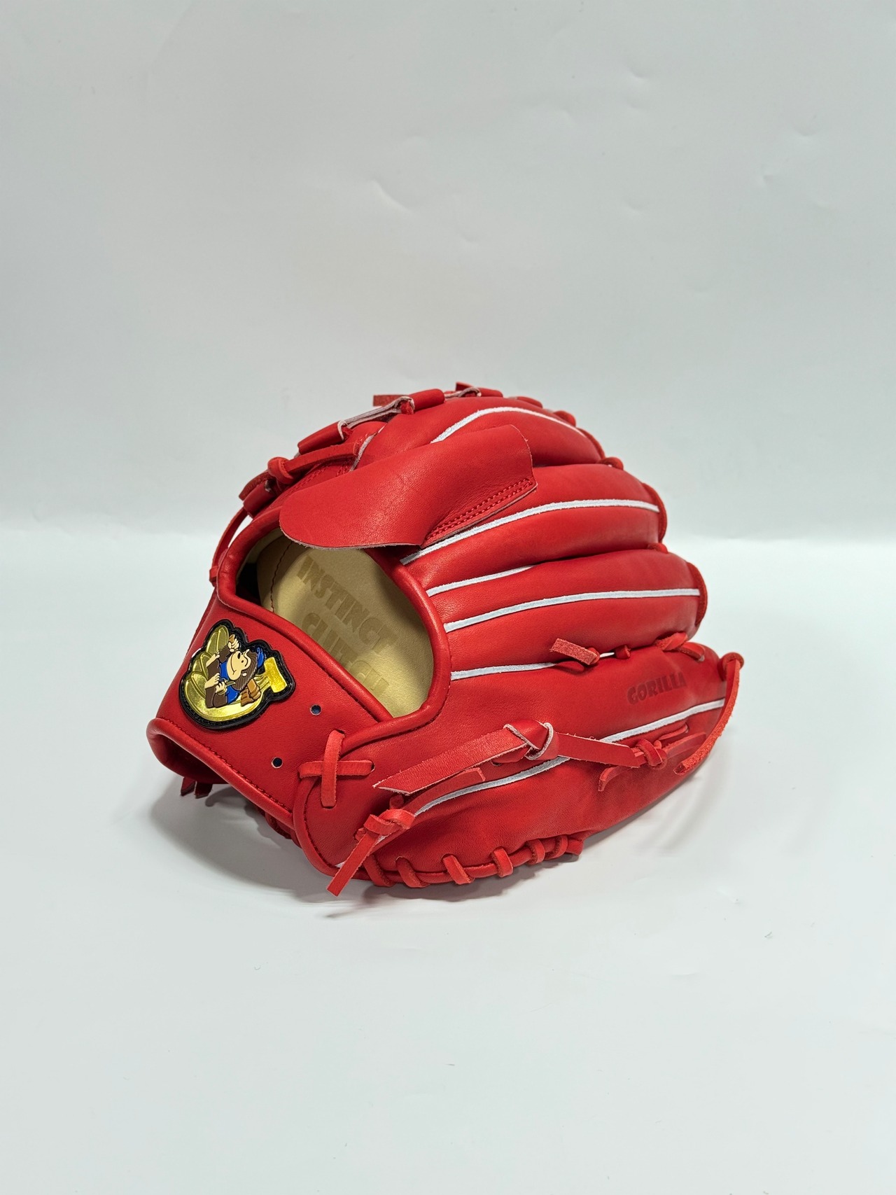 ごりら印の野球道具　限定硬式グラブ　高校野球対応　SKRｰ20型　左投げ用　レッドオレンジ×レッドオレンジ・画像3