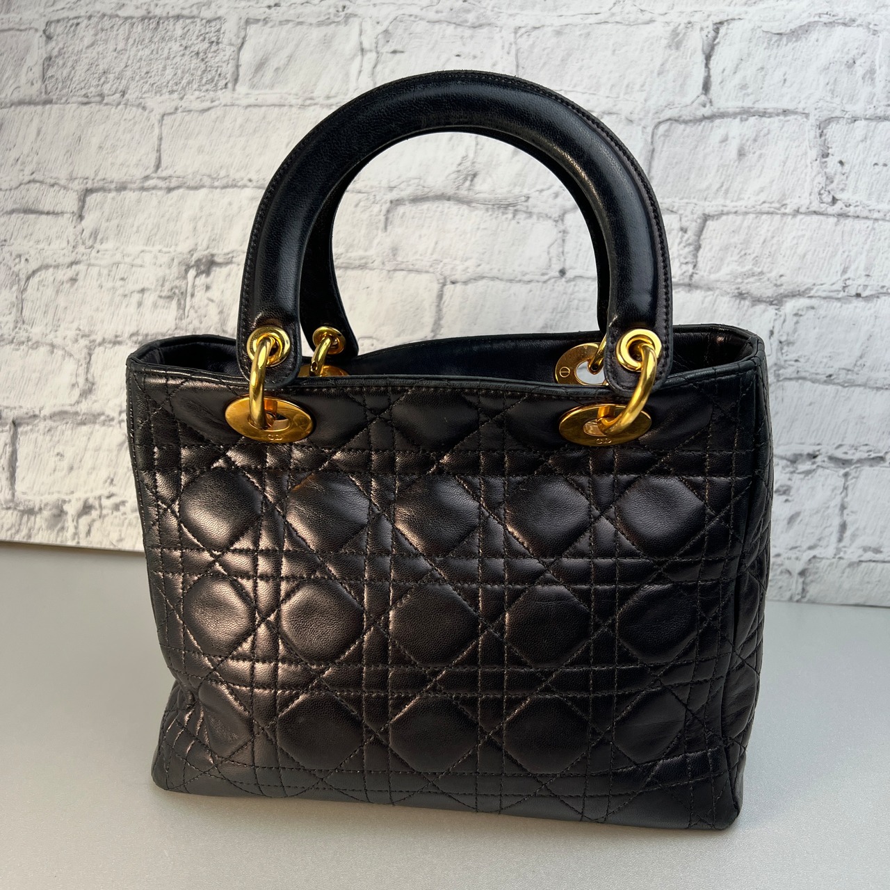 Diorレディディオール ミディアムカナージュ  ハンドバッグ ブラック A-9514