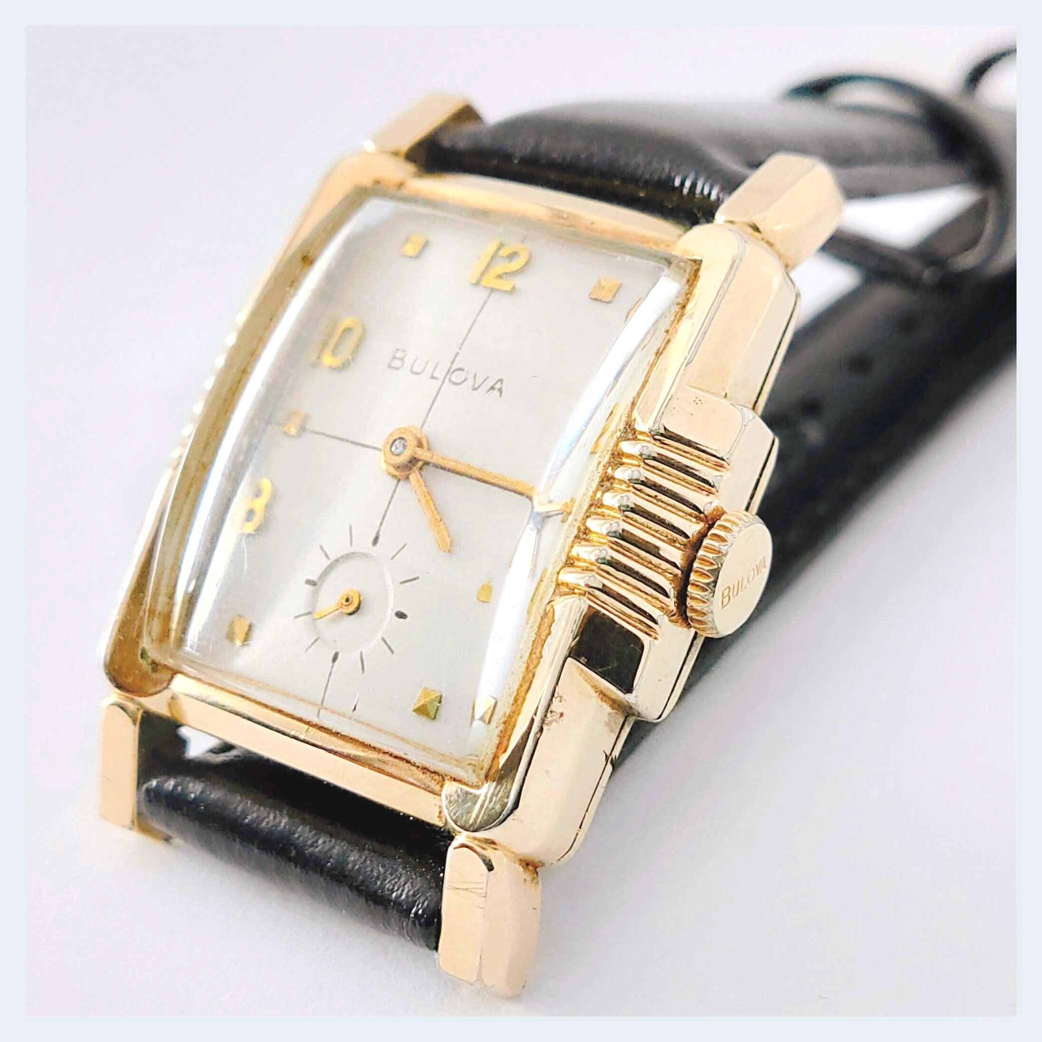 レア ブローバ Bulova 手巻き腕時計 機械式 レクタングル 四角型 アールデコ アンティーク ヴィンテージ 10kgp 10金 Timepiecelab