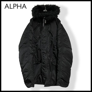 【ALPHA INDUSTRIES】N-3B フライトジャケット ミリタリー アウター アルファ インダストリーズ ブラック ブラックファー ラグラン MEDIUM US古着