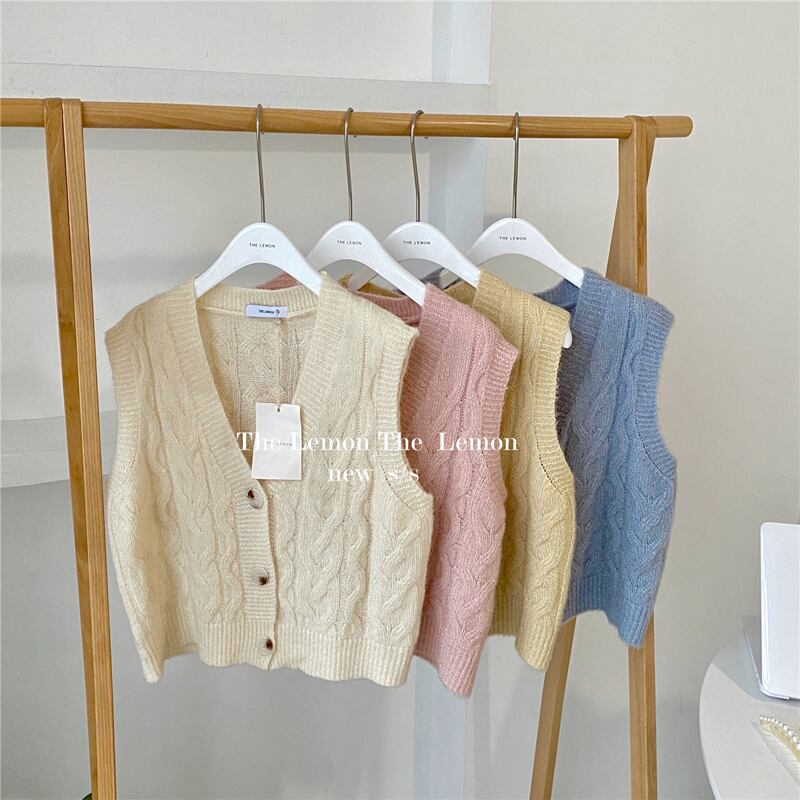 ニットVネックノースリーブトップス レディース ビッグFスモールZ韓国6341503685