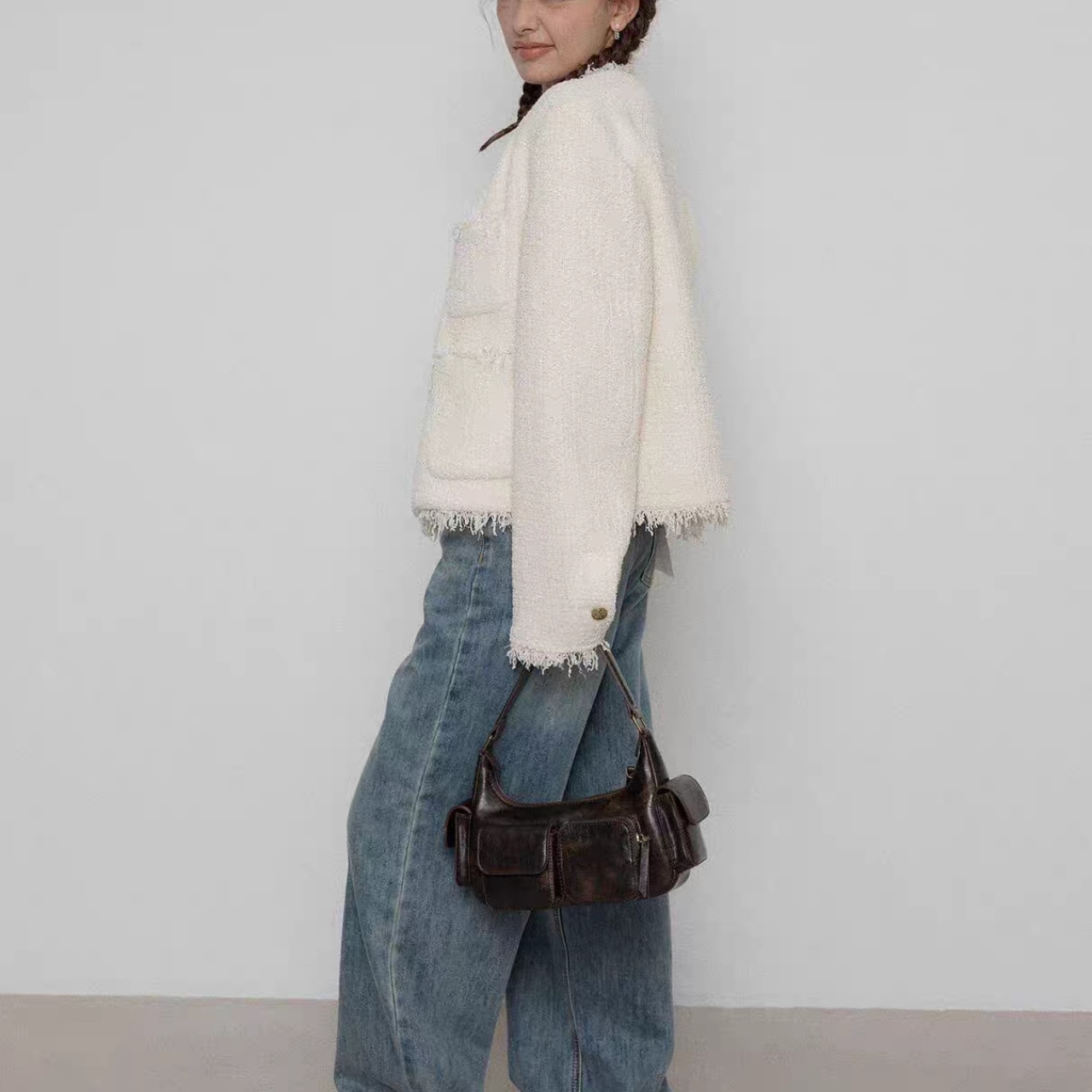 Fringe No-Collar Jacket 【2color】 T4306