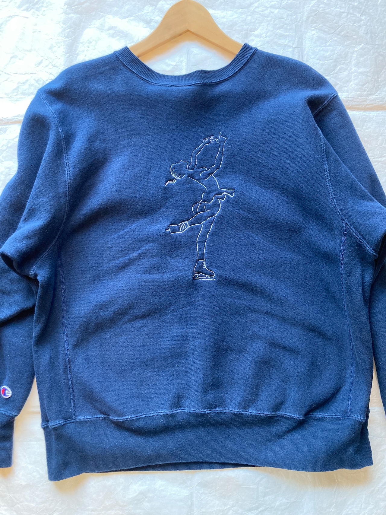 Champion リバースウィーブ スウェット 90s 両面刺繍プリント ネイビー ヴィンテージ古着 L 画像2