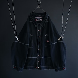 super over silhouette embroidery & stitch design black denim jacket