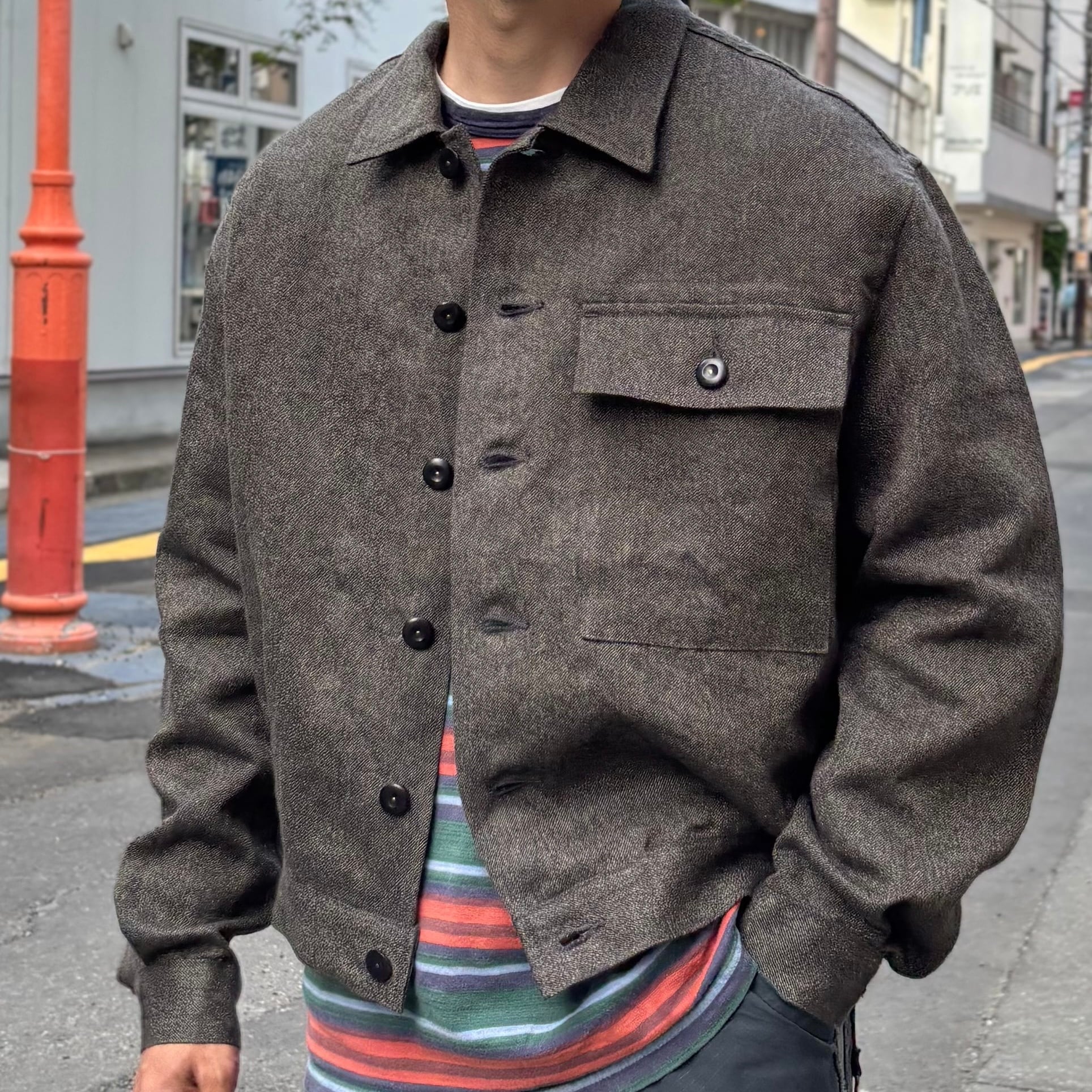 NIGEL CABOURN / FRENCH WORK JACKET - MIX BLACK CHAMBRAY
