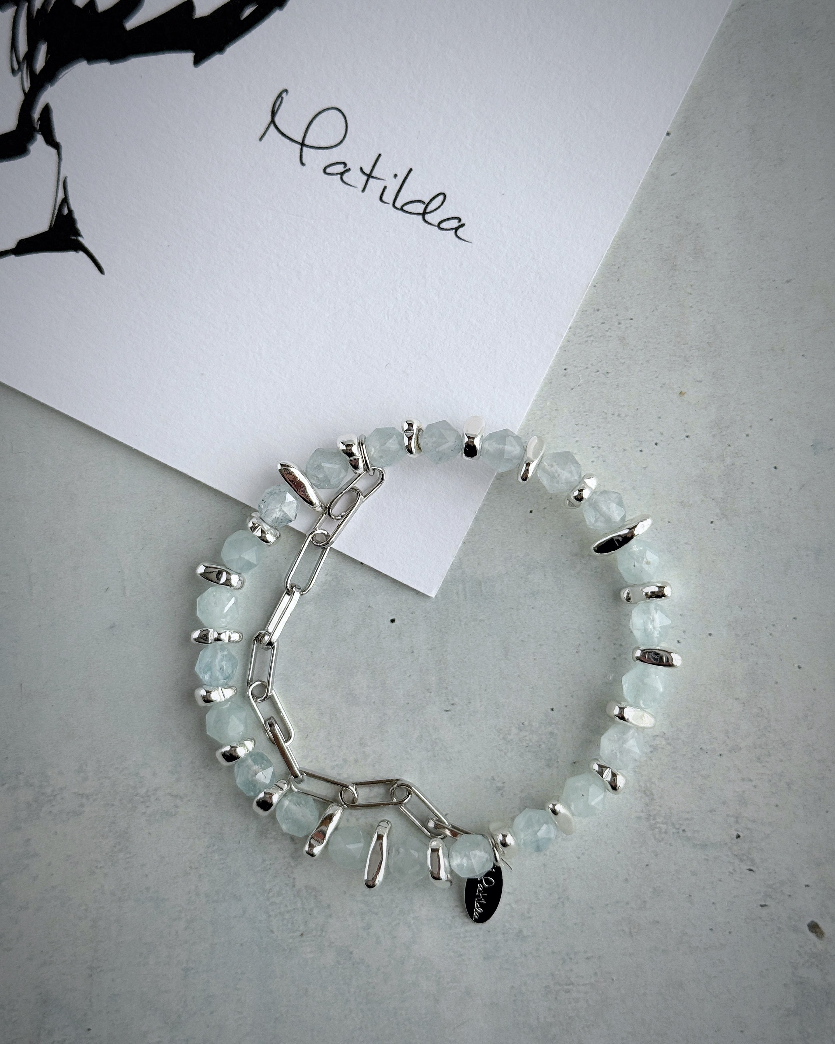 Chain & stone bracelet(アクアマリン)