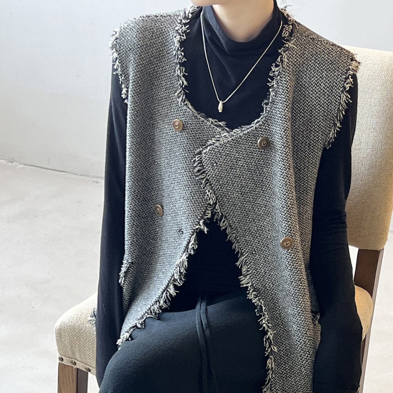 Double button tweed gilet 00505