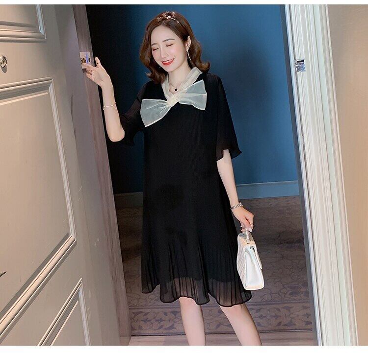 【新作】【送料無料】 マタニティ妊婦ドレスボウシフォンプリーツルーズドレスリアルS リボン AL expec378878383727