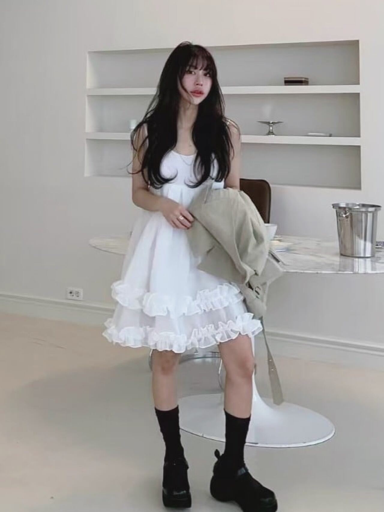 ギャザーフリルワンピース V4644