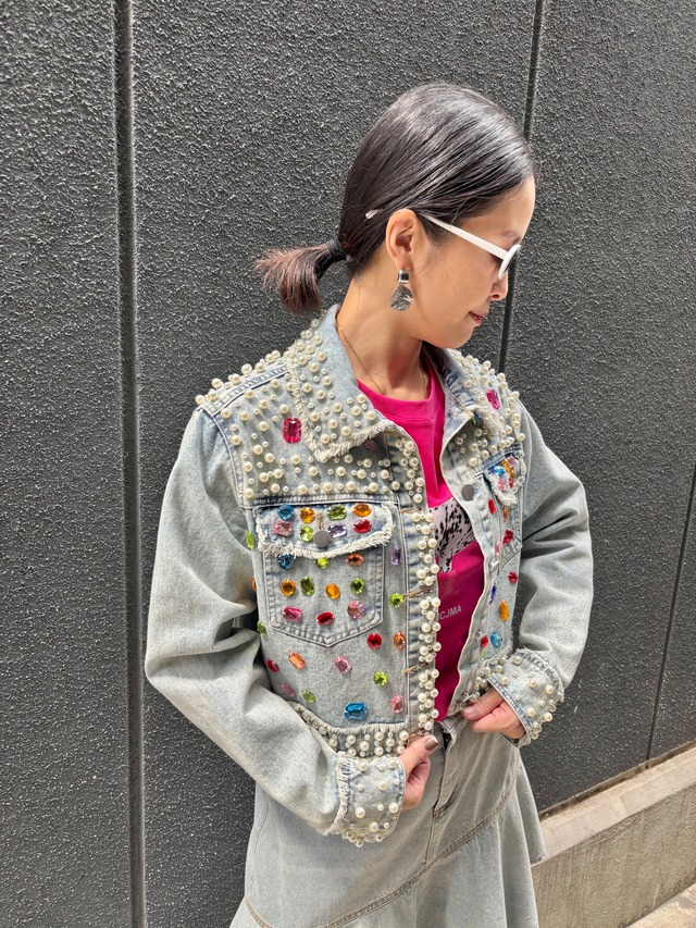 colorful stone × perl decoration denim jacket ジャケット デニム G 
