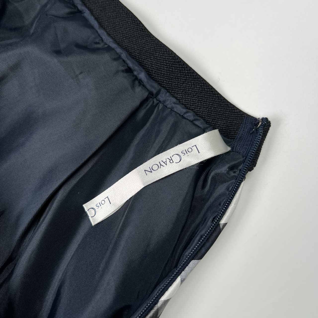 LOIS CRAYON ロイスクレヨン タック プリーツ フレア スカート サイズ M /ホワイトシルバー×ネイビー×ブラック