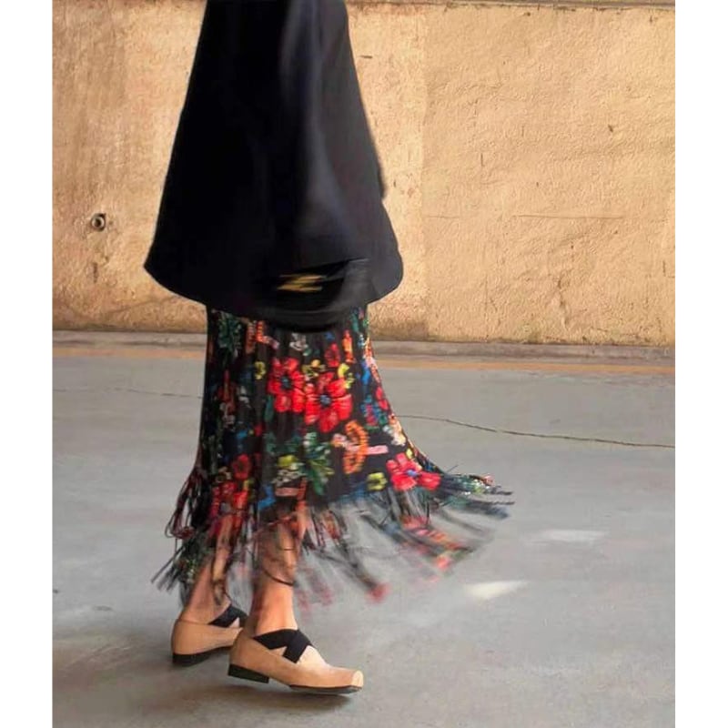 fringe floral skirt 10994