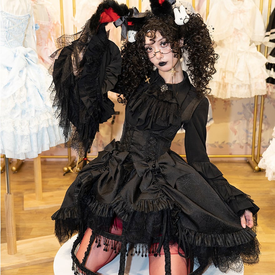 ゴスロリ通販 With U ゴスロリ 鳥かごスカート 重ね着 ビーズ ふんわり