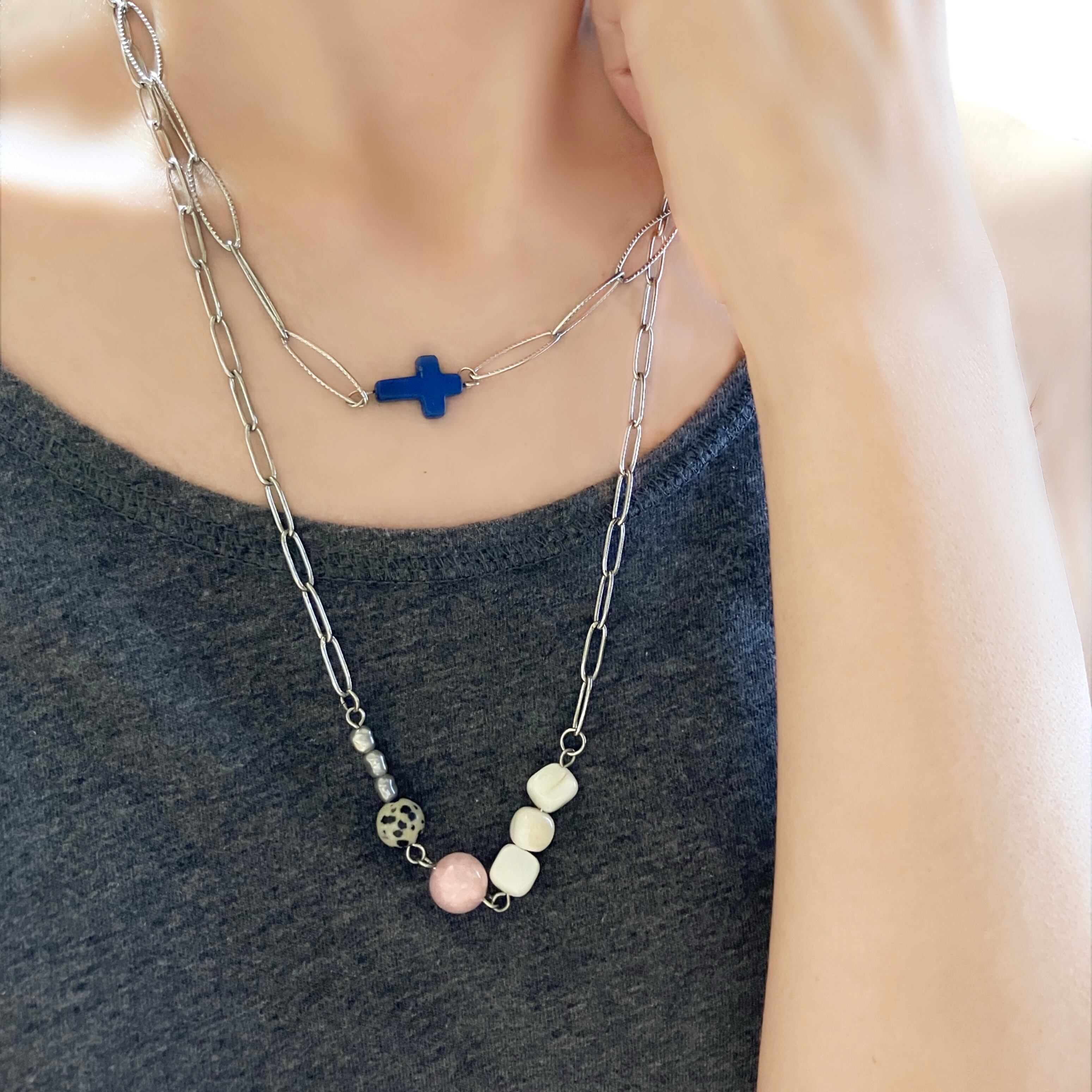 重ね付けセット ステンレスチェーン×ビーズネックレス | utane+