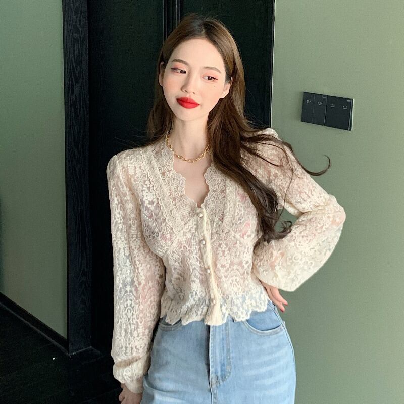 レースシャツ ショートスリムスプリングトップス ロング 春物 YY-ファッション27684248190