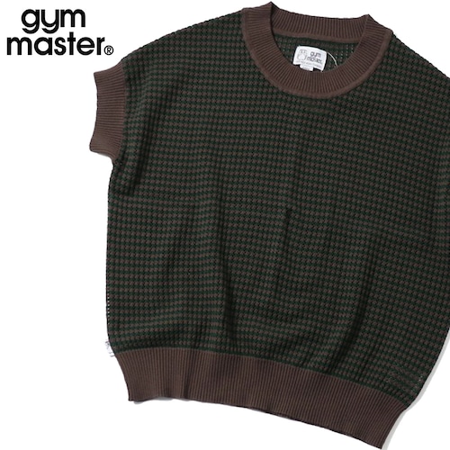 gym master ジムマスター 透かし編みメッシュニット ボーダーフレンチスリーブTシャツ レディース サマーニット 半袖トップス コットン100% G721760 ブラウングリーン