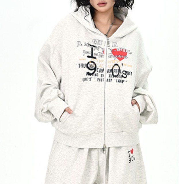 オーバーサイズ ジップアップ スウェット ◆2col L00339