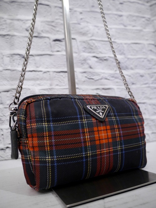 ◆PRADA プラダ テスート ナイロンxレザー クロスボディ ショルダー カメラ バッグ ポーチ ポシェット チェック柄◆クロスボディ仕様の定番