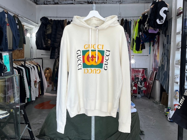 GUCCI OLD LOGO SWEAT PULLOVER HOODIE BEIGE LARGE 454585 82208
