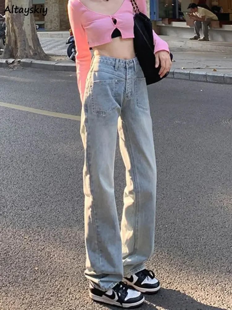 【新作】【送料無料】 ジーンズ女性ポケットデザインユニークなハイウエストファッションルーズヴィンテージ春カジュアル全身シックな韓国スタイルホットストリート 0350878601955