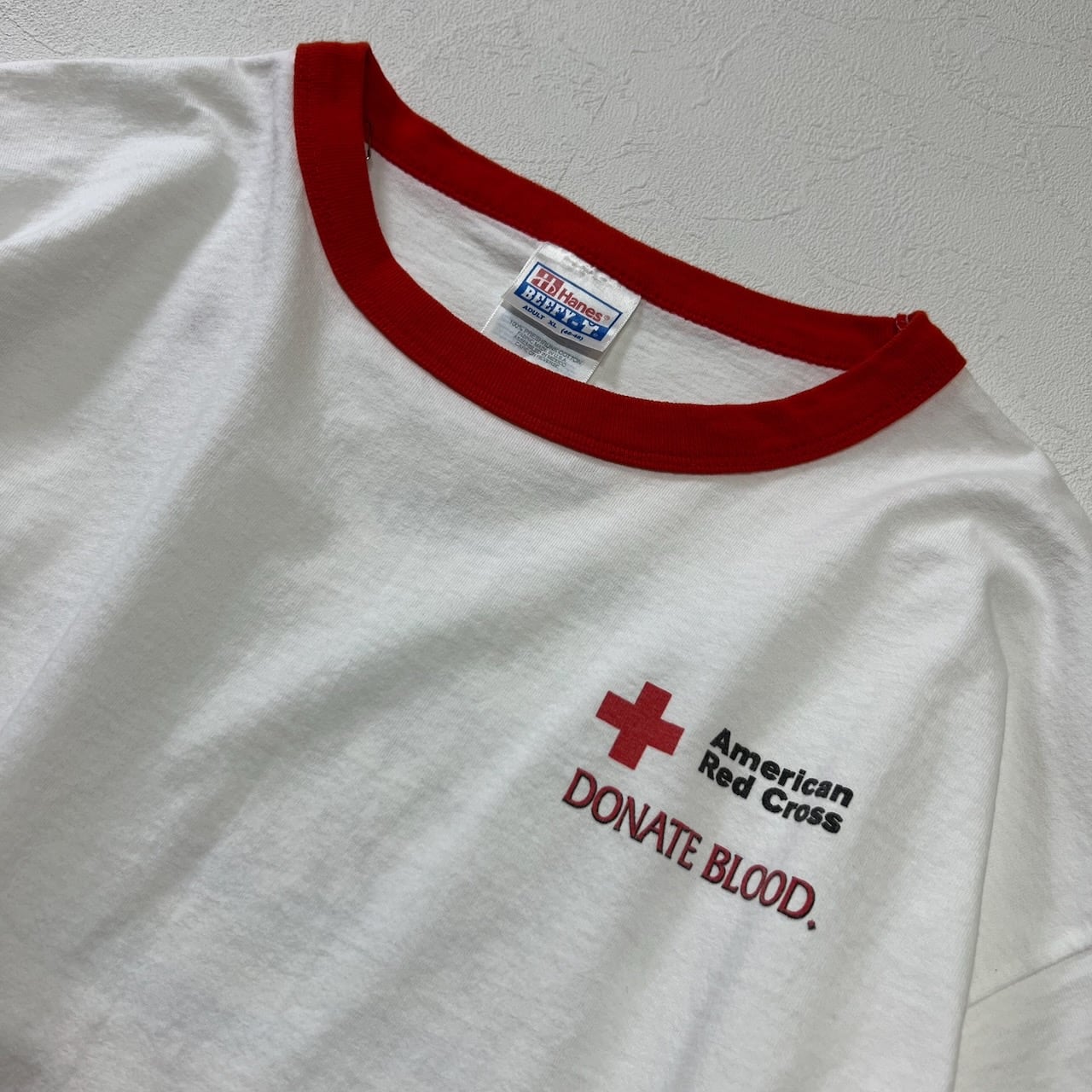 90s USA リンガーT 両面プリント アメリカ赤十字社 Tシャツ ホワイト