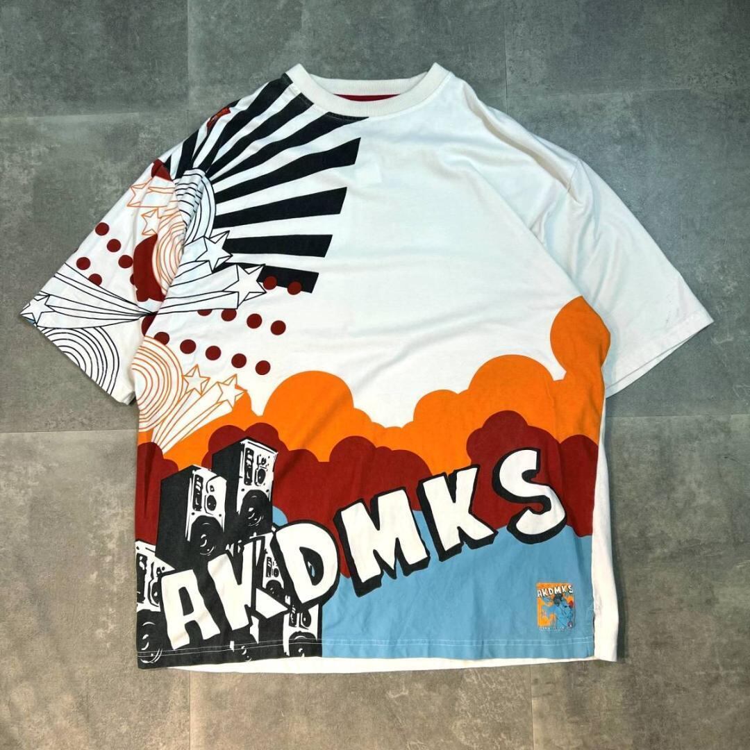 00s アカデミクス 総柄Tシャツ 2XL ホワイト Akademiks B系