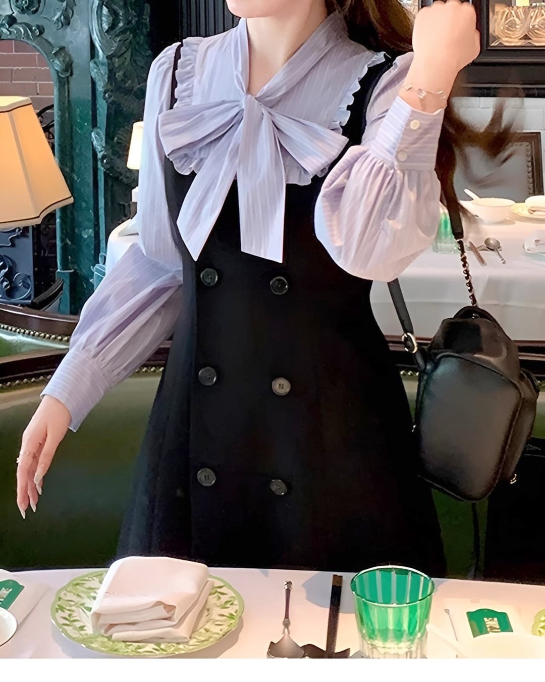 ストライプボウタイシャツワンピース(ショート、ロング) 24WP09045