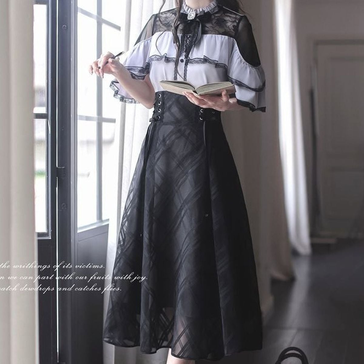 シースルーショルダーロングスカートセットアップ：スカート